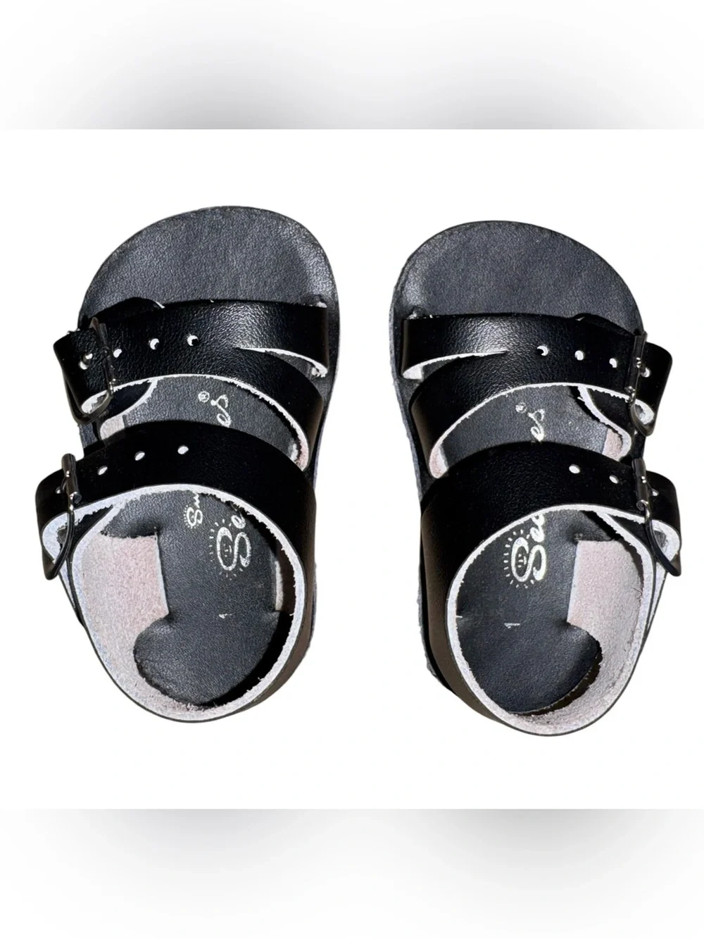 Baby sea wee sun san Black Double-Buckle Slide Sandals size 1